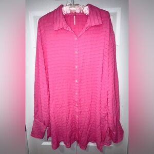 Free People Love Life Sheer Buttondown top SZ oversized large. (Can fit XL) EUC